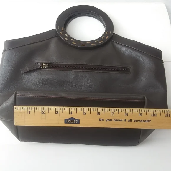 Vintage Liz Claiborne Crazy Horse Round Handle Faux Leather Bag, Dark Brown - Picture 14 of 15